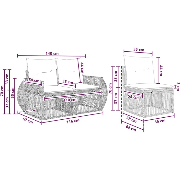 vidaXL Gartensofa-set 6 stk. 6-Sitzer Grau und Dunkelgrau Poly-Rattan 3435515 – Bild 3