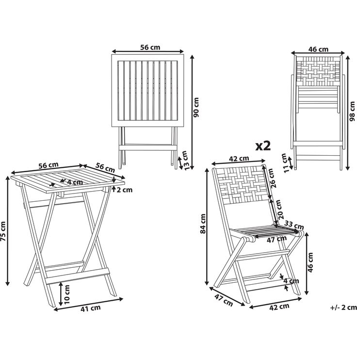 Bistro Set CONIOLO Akazienholz Braun Schwarz – Bild 2