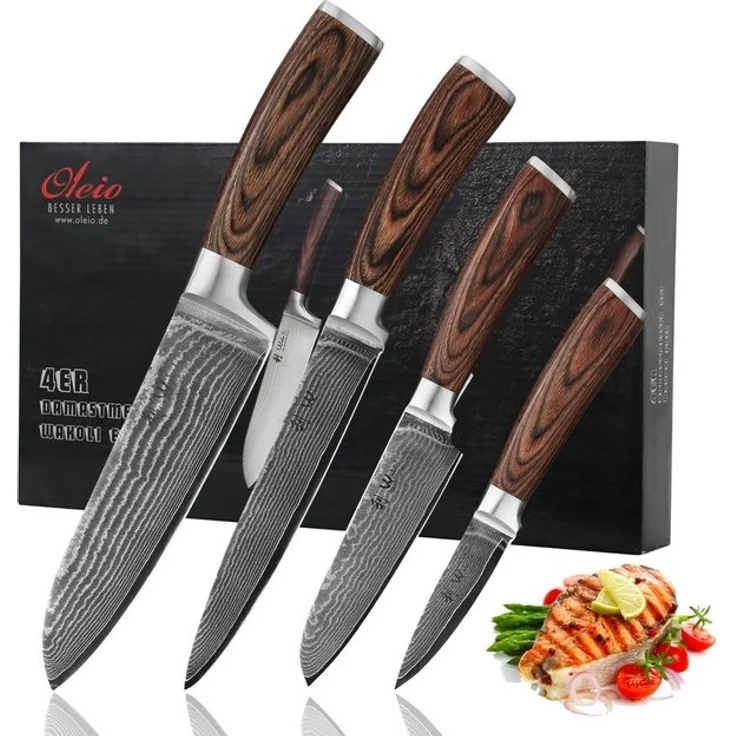Wakoli Messer-Set Edib 4er Damastmesserset I 8 - 18cm Klinge I Pakkaholzgriff (4-tlg) – Bild 4