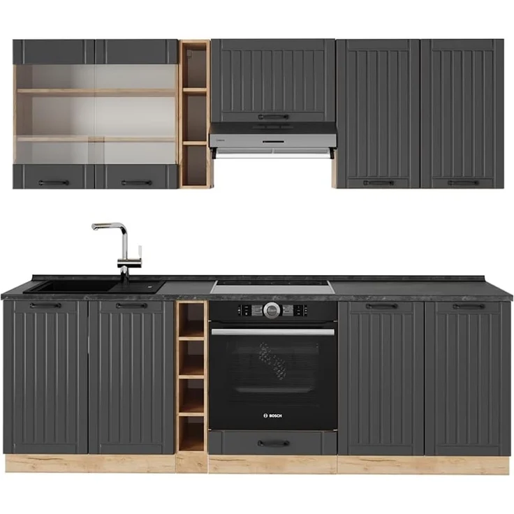 Küchenzeile Fame-Line Dunkelgrau 235 cm , AP Anthrazit Vicco – Bild 1