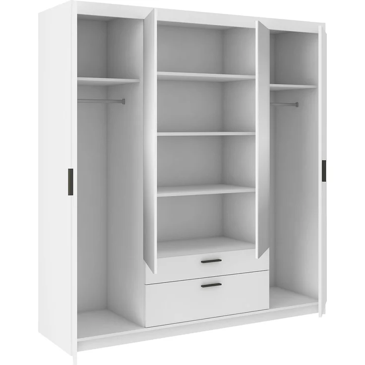 Kleiderschrank Elena 4D mit Spiegel (Farbe: Weiß, ohne Aufsatz) – Bild 3