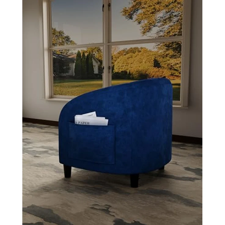 GarveeHome Sessel Wohnzimmer Loungesessel Relaxsessel, Lesesessel mit Leinenoptik, Polstersessel für Schlafzimmer，Akzentstuhl mit Samtstoff (Blau) – Bild 8