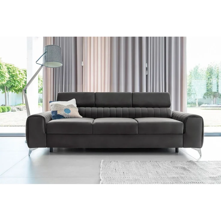 Sofa 3-Sitzer mit Schlaffunktion Schlafsofa ELENI Stoff Monolith Dunkelgrau – Bild 1