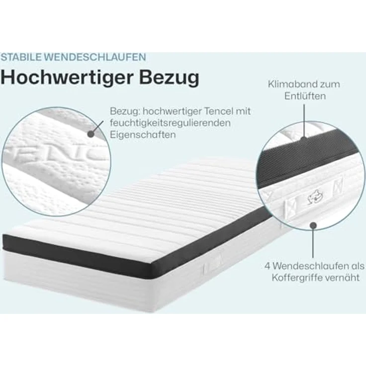 Kaltschaummatratze STRUKTURA-MED GEL, RAVENSBERGER Matratzen, 25 cm hoch, Ergonomisch, 3 Liegeelemente, 7 Zonen, Made in Germany, Tencelbezug – Bild 7