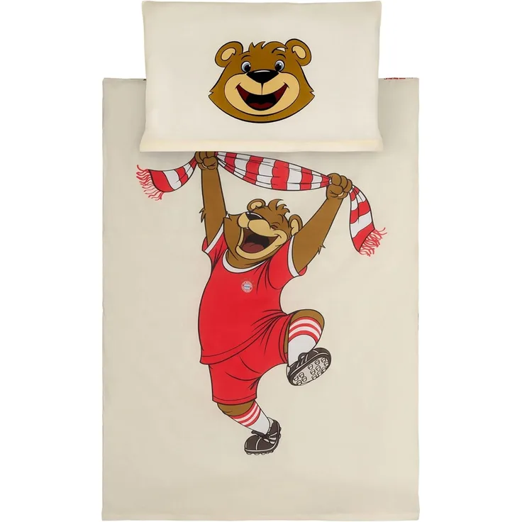 BERONAGE Babybettwäsche FC Bayern München Baby / Kleinkind Bettwäsche Berni Maskottchen, Baumwolle, 2 teilig, 100x135 cm 60x40 cm