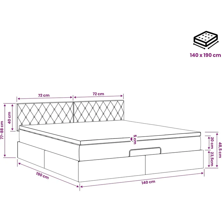 vidaXL Ottoman Bett mit Matratze mit Kopfteil Rosa 140 x 190 cm Samt 3456488 – Bild 12
