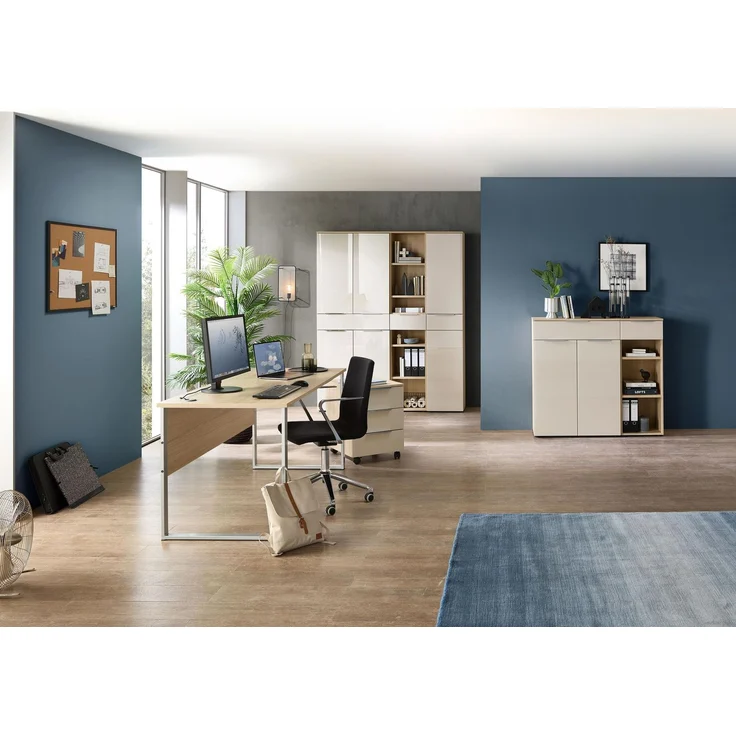 Komplettbüro Büro-Set SANTORIN V Riva Eiche & Glas Cashmere 7-teilig – Bild 2