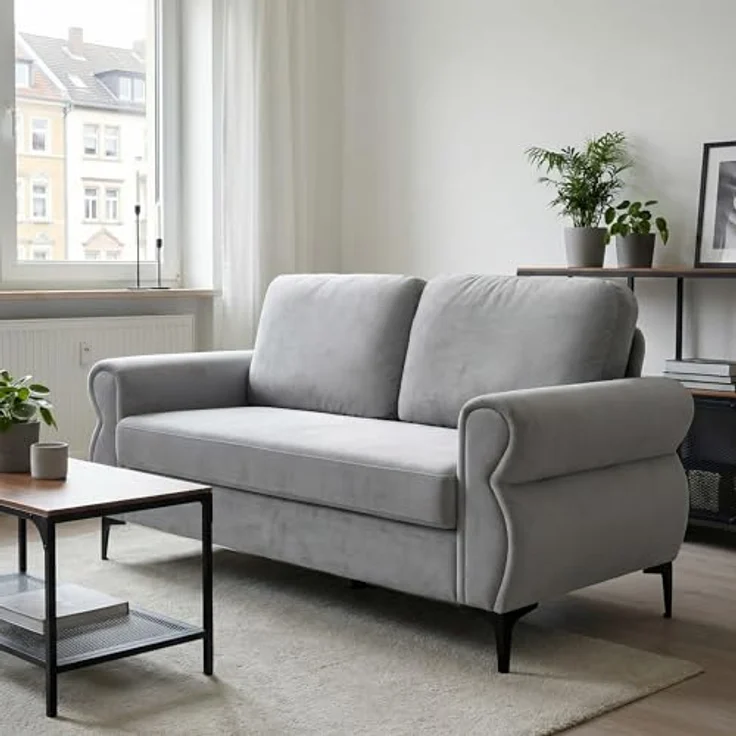 Ball & Cast Kleine Couch, Mini Sofa mit Federkern für Wohnzimmer, Schlafzimmer, Wohnung & Büro, Hellgrau – Bild 6