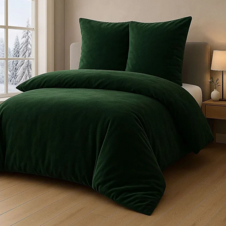 Malika Bettwäsche aus 100% Mikrofaser, 200x200 + 2x 80x80 cm Cashmere Touch, Dunkelgrün, Cashmere Touch, 3 teilig, Für Allergiker geeignet, pflegeleicht, angenehm weicher Stoff – Bild 1