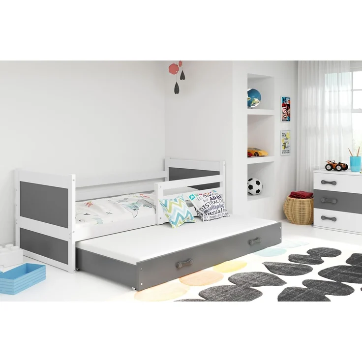 BMS Kinderbett Rico Weiß Graphit mit Bettkasten und 2 Matratzen – Bild 2