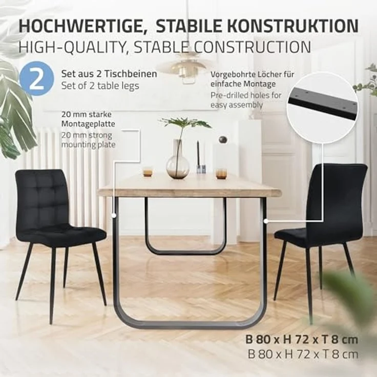 ML-DESIGN Tischbein 2er Set Tischgestell aus Metall Industrial-Design für DIY Projekte, Kufengestell O-Form Schwarz für Esstisch/Schreibtisch DIY-Projekte – Bild 2