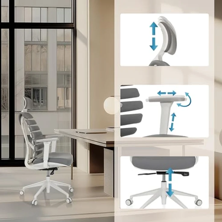 MID.YOU Drehstuhl Dunkelgrau, Textil mit ergonomischer Rückenlehne und Armlehnen, für Arbeitszimmer, 67x116 - 133x65 cm – Bild 5