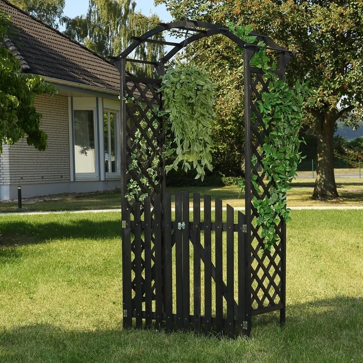 Rosenbogen Rankhilfe Torbogen Spalier Holz Rankgitter Garten Schwarz Tür Tor – Bild 3