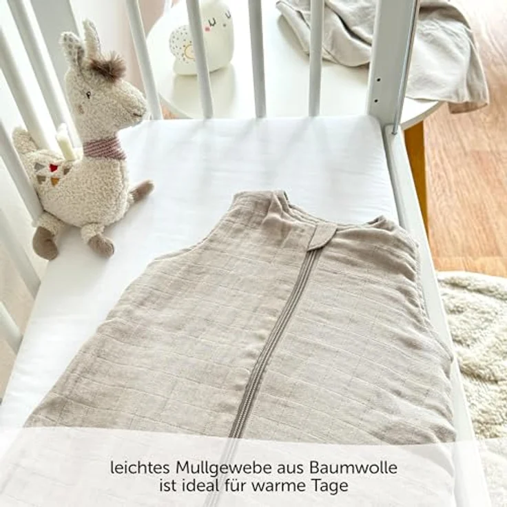 Makian Musselin-Schlafsack, atmungsaktiv und hautsympathisch, beige, Gr. 110 cm, Oeko-Tex Standard 100 zertifiziert – Bild 3