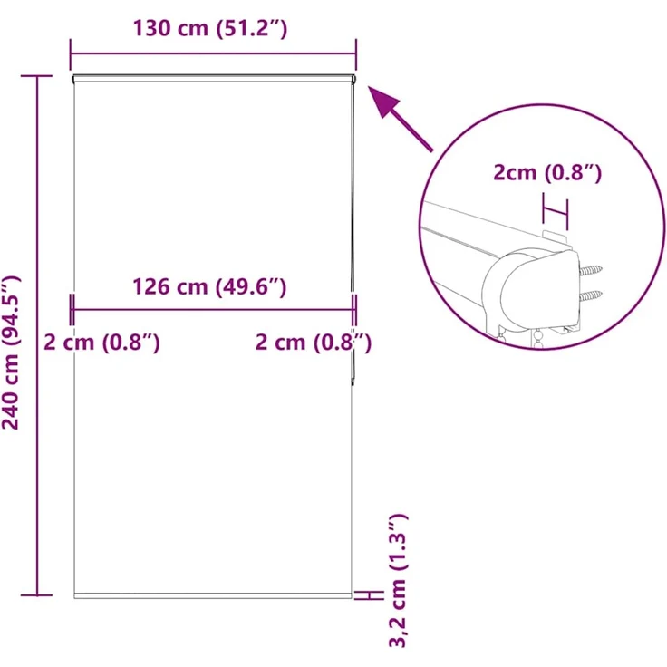 vidaXL Duschrollo mit Kassette 130x240 cm Stoffbreite 126 cm 4014993 – Bild 12