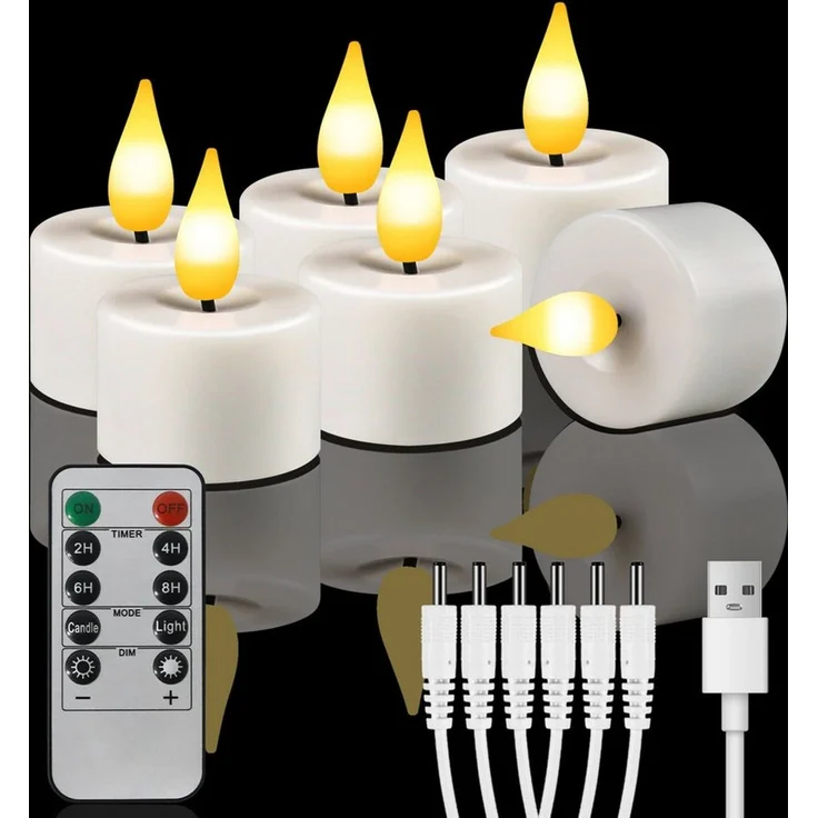 OZAVO LED-Teelichter 6/12er set Aufladbar LED Teelichter mit Timer Fernbedienung USB-Kabel, warmweiß, Flammenlose LED Teelichter Dimmbar für Hochzeiten Partys – Bild 1