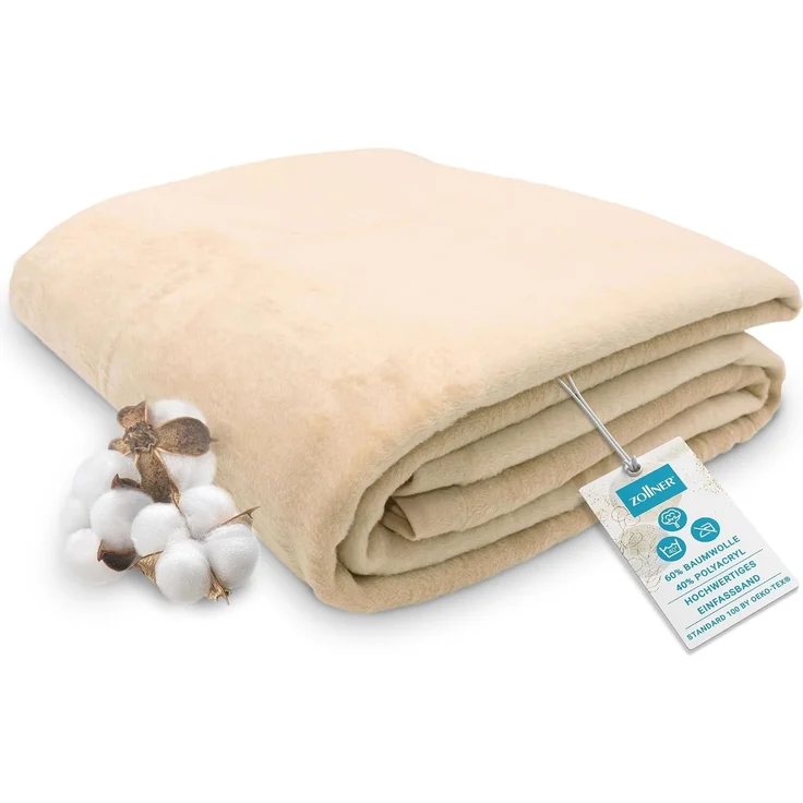 ZOLLNER Kuscheldecke mit Einfassband, 220x240 cm, beige – Bild 1