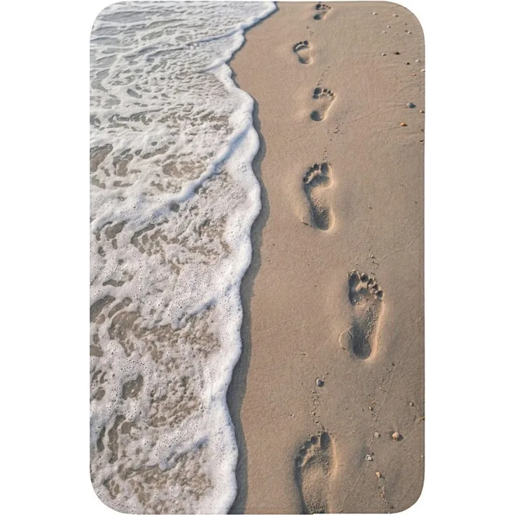 OnlyWow WC-Vorleger Fußstapfen - Gezeitenlinie - Meer, Höhe 10 mm, Polyester, Rechteckig, WC Teppich, Toilettenvorleger, Toilettenteppich, Badematte 60x40 cm