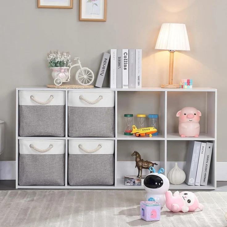 Aufbewahrungsbox Stoff 33x38x33cm Schrank Regal 4 Pack Grau Weiß – Bild 2