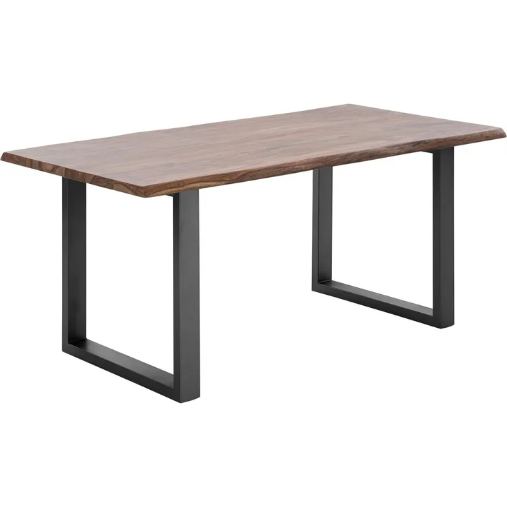 Esstisch Massivholz Palisander 140x90 cm braun Baumkante Metallgestell schwarz massivum Bullwer rechteckig Esszimmertisch