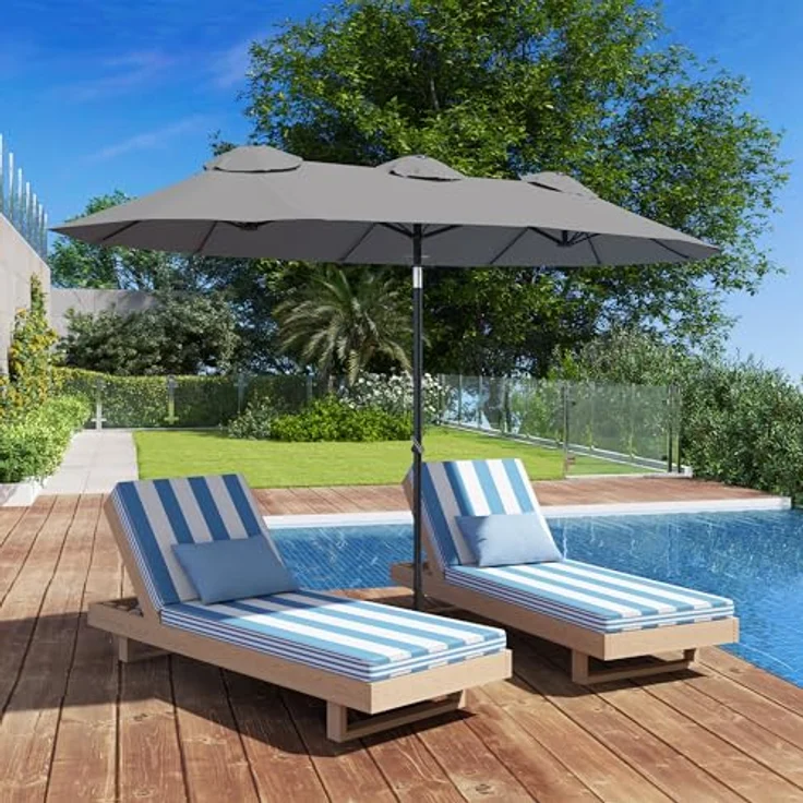 Outsunny Doppelsonnenschirm, grau, 147x285 cm, mit Handkurbel und neigbarem Schirmdach – Bild 2