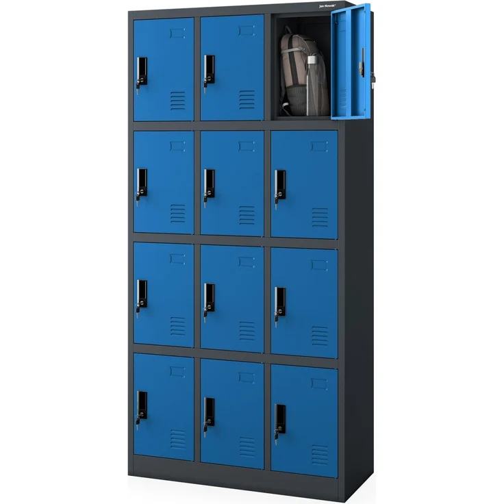 Jan Nowak Umkleideschrank Personalschrank Metall, 12 Fächer, abschließbar | Schließfachschrank ,Garderobenschrank, für 12 Nutzer, Lüftung, Namensschildhalter, 10 kg je Fach, Stahl, 185 x 90 x 40 cm