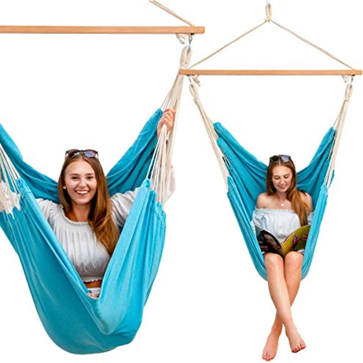 AMANKA XXL-Hängesessel 185 x 130 cm, bis 150 kg belastbar, hautfreundlicher Baumwollstoff, türkis – Bild 2