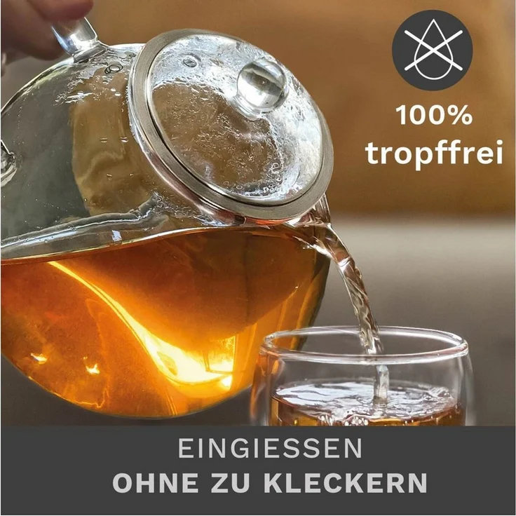 Creano Teekanne Creano Teekanne aus Glas 0,85l, 3-Teilige Glasteekanne mit Integrierte, (1er-Set, 2-St), tropffrei – Bild 3