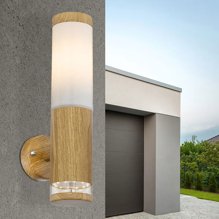 LED Wandleuchte, Deko-Licht, Edelstahl, Holz-Optik, H 35 cm – Bild 7