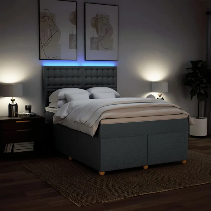 vidaXL Boxspringbett mit Matratze Dunkelgrau 140x190 cm Stoff 3293590 – Bild 4