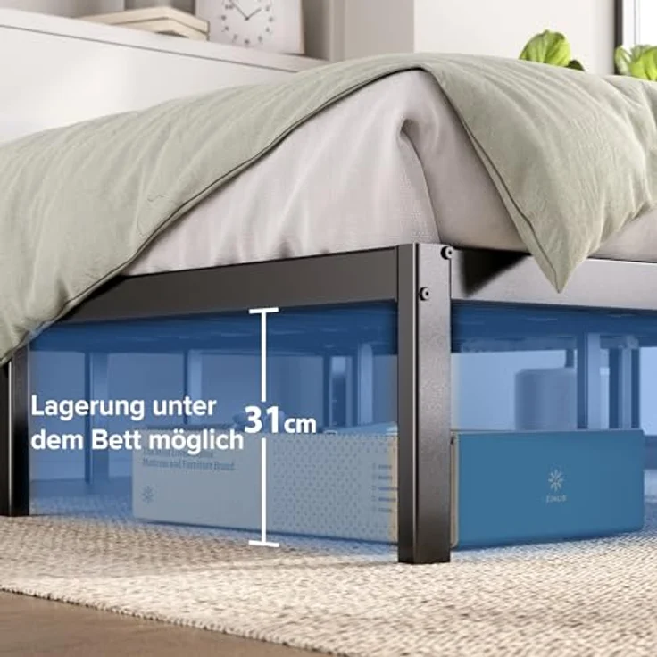 Zinus Elias Bett 140x200cm - Höhe 36cm mit Stauraum unter dem Bett - Metall Plattform Bettgestell - Schwarz – Bild 5