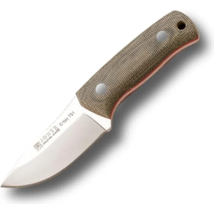 Joker Erizo TS1 CV81, Bushcraft Jagdmesser mit 7,5 cm Klinge aus Böhler N695 Stahl und grünem Canvas Micarta-Griff, inklusive schwarzer Lederscheide – Bild 2