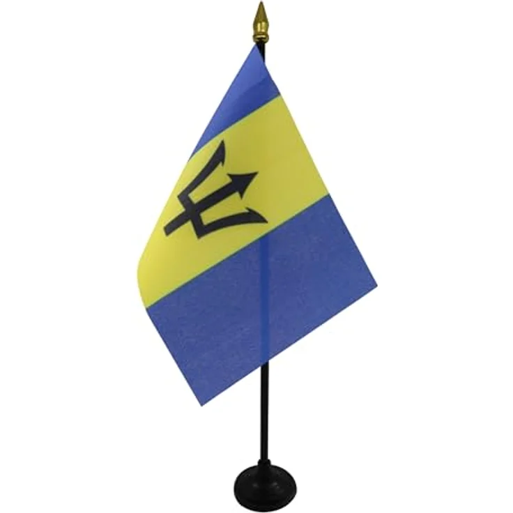 AZ FLAG - Tischflagge Barbados - 15x10 cm Goldene Splitze - Barbados Tischfahne 10 x 15 Cm - Flaggen – Bild 1