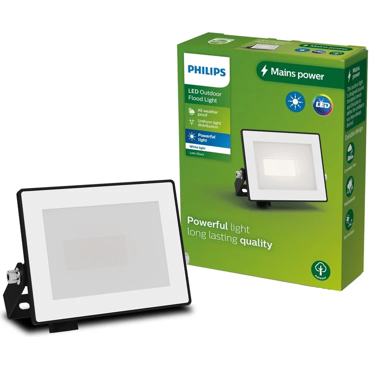 Philips Lois Flutlichtstrahler für den Außenbereich, exkl. Bewegungssensor, 10 Watt, 3000K weißes Licht, Schwarz