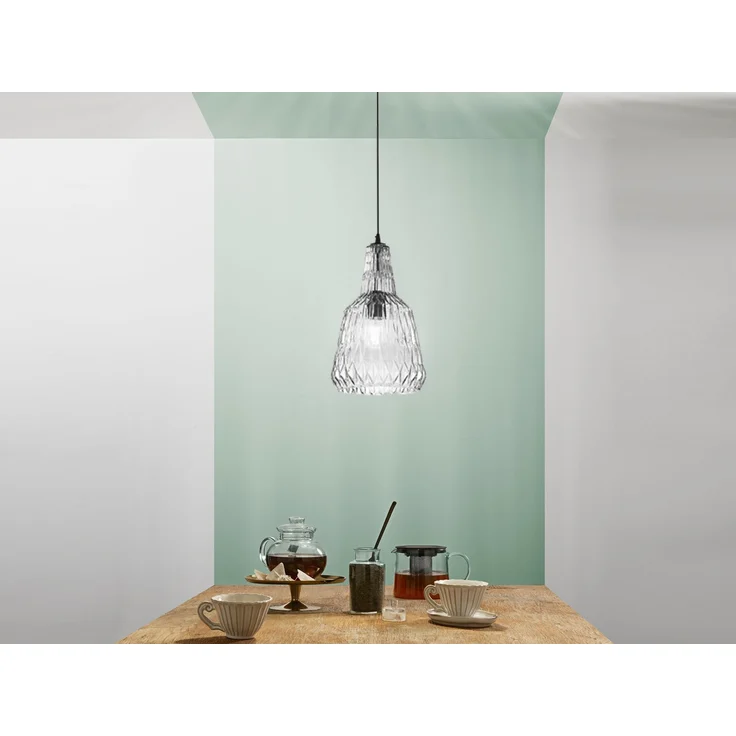 LED Hängelampe einflammig, Kristallglas Grau facettiert, Ø 23cm – Bild 3