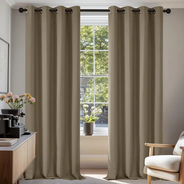 Deconovo Verdunkelungsvorhang Kälteschutz Gardinen Schlafzimmer Kälteschutzvorhang Blickdicht, 229x117 cm(HöhexBreite), Taupe, 2er Set