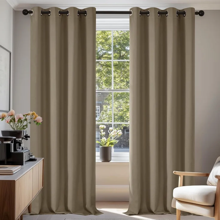 Deconovo Verdunkelungsvorhang Kälteschutz Gardinen Schlafzimmer Kälteschutzvorhang Blickdicht, 229x117 cm(HöhexBreite), Taupe, 2er Set – Bild 1