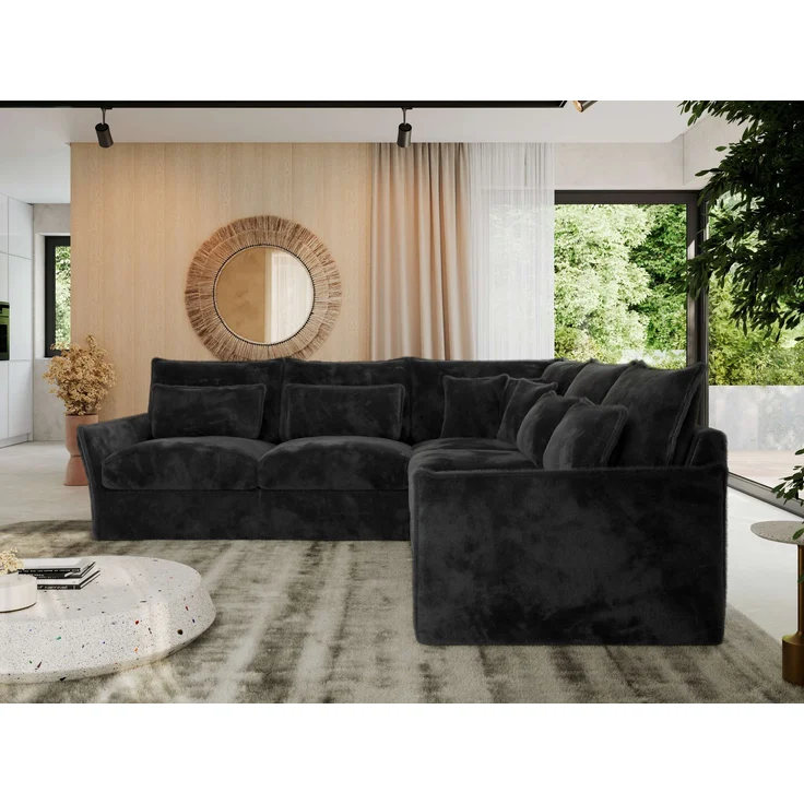 Ecksofa für Wohnzimmer, L-förmige Ecke mit losen Kissen, modular 4-Sitzer couchgarnitur - VERSO - Dunkelgrau Plüschstoff – Bild 4