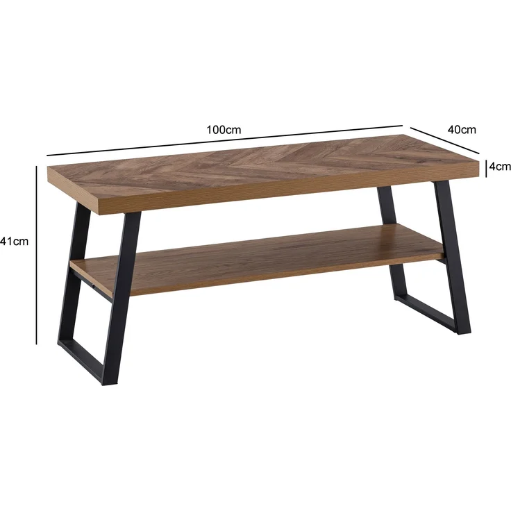 Schuhbank 100x41x40cm Eiche-Dekor Sitzbank Fischgrät Stauraum Flur Ablage – Bild 3