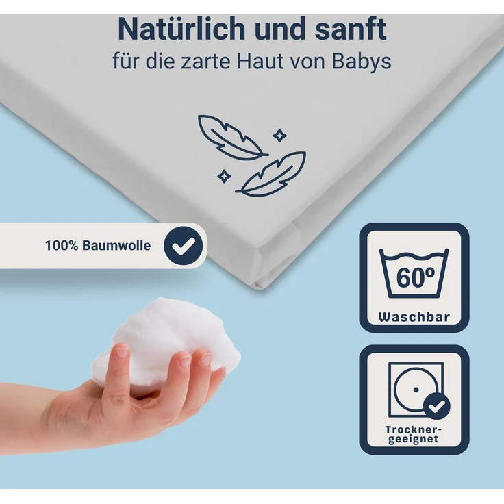 Traumhaft gut schlafen Spannbetttuch für Kinder, 100% Baumwolle, 70x140 cm, versch. Farben, Farbe: Hellgrau, Größe: 70 x 140 cm – Bild 2