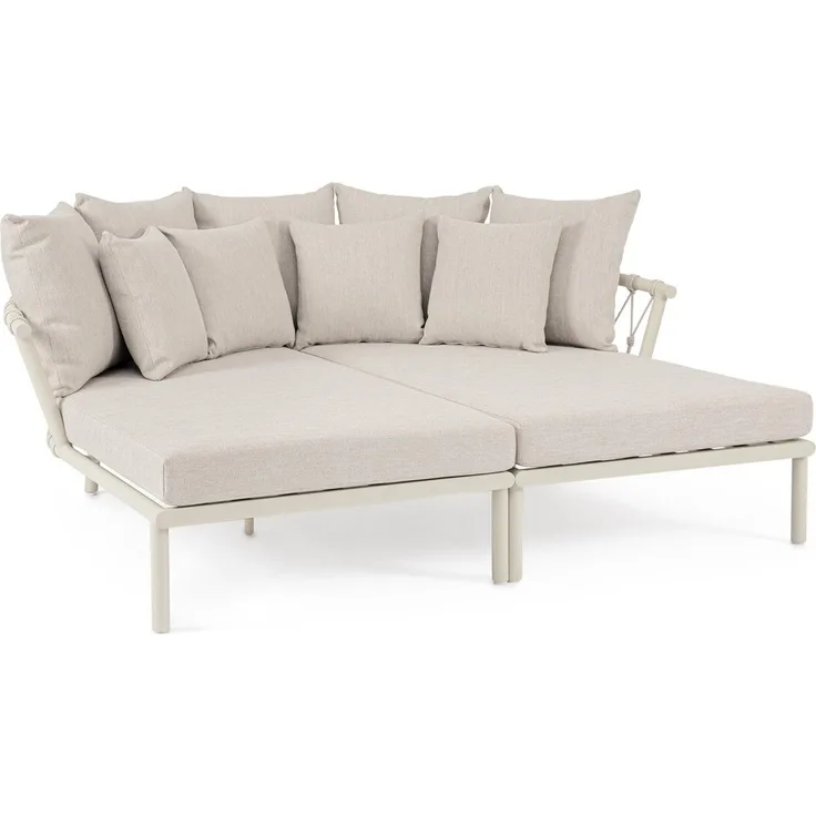 2er-Set Gartendaybed Inala - Aluminium & Seilgeflecht, Camel Sand, inkl. Kissen