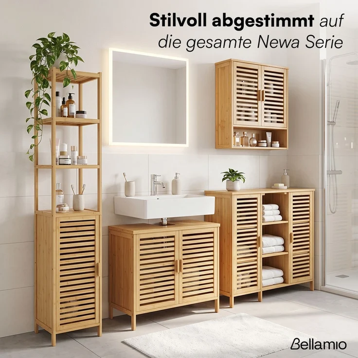 Bellamio 'Newa' Badezimmer Schrank, Bambus, natur, 87x33x100 cm, Badschrank mit 9 Ablagefächern – Bild 9