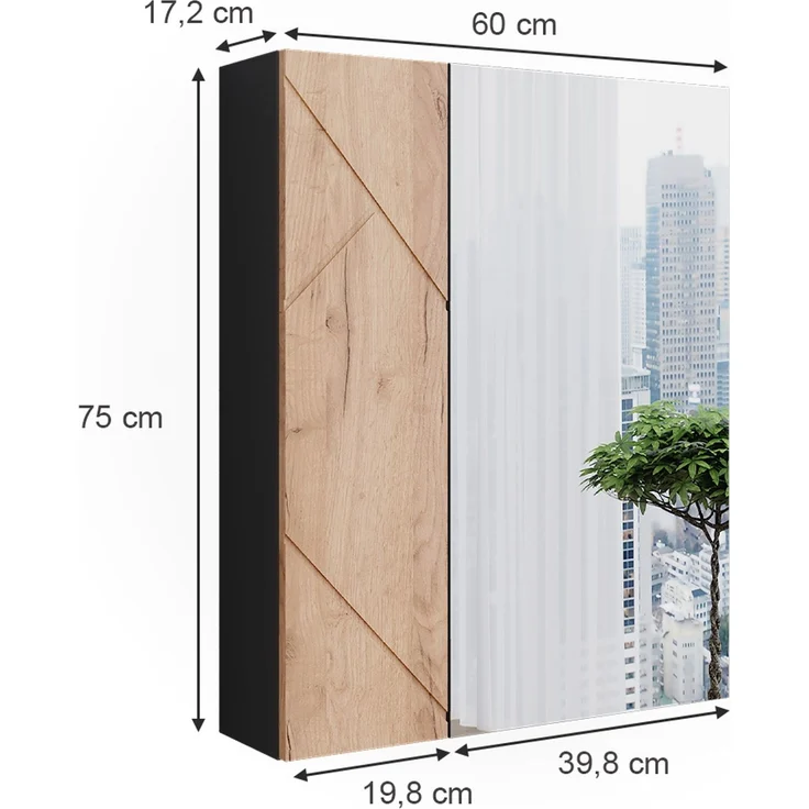 Badspiegelschrank Irma Anthrazit/Goldkraft Eiche 60 x 75 cm Vicco – Bild 3