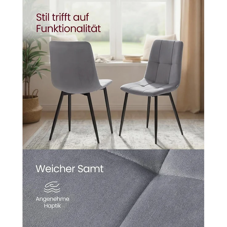 Küchenstühle gepolstert, Esszimmerstühle Samt, moderner Sessel mit verstellbaren Füßen, für Wohnzimmer, 6er Set, grau – Bild 4