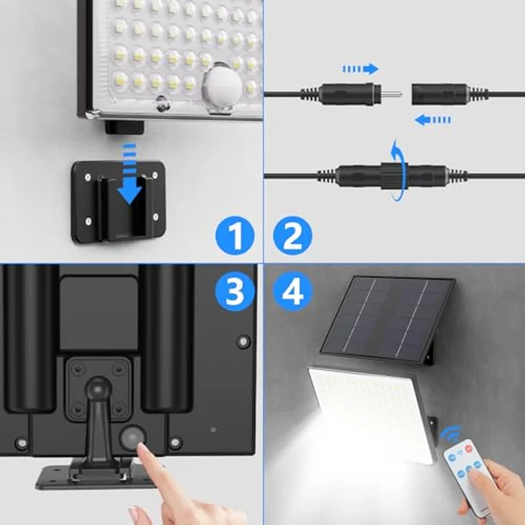 Realky Solarlampen für Außen mit Fernbedienung,Außenlampe mit bewegungsmelder,IP65 Wasserdichte Solarleuchte mit 5m Kabel für Garage, Garten, Hof, Stufen, Haustüren, Rasen - 1 Stück – Bild 9