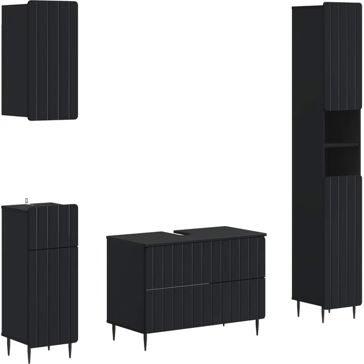 vidaXL 4-teiliges Badezimmer-Schrank-Set ZWOLLE Schwarz Holzwerkstoff 3417919 – Bild 2
