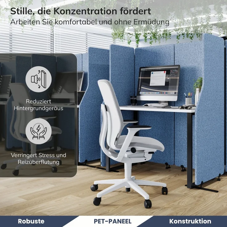 Akustik-Trennwand mit Schalldämmung PEOLT - 145x240x1,8cm Blau | Stellwand Büro Raumteiler Office-Akustikwand Sichtschutz freistehend – Bild 4