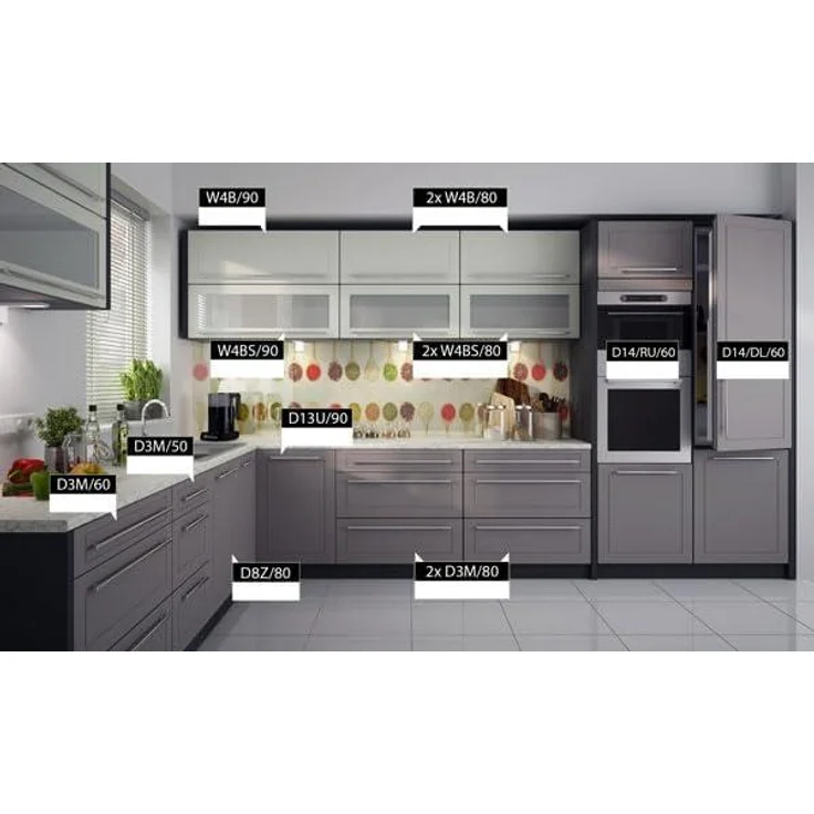 L-Form Küchenzeile KVANTUM Küche 256x385cm lava Front MDF vanille - dust grey – Bild 2