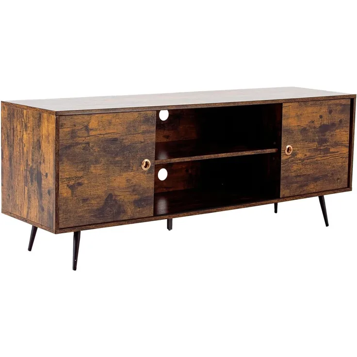 Novilla Lowboard TV-Schrank Fernsehtisch Vintage 2 Schienentüren TV-Regal für Fernseher bis zu 58 Zoll mit Regalen, Braun