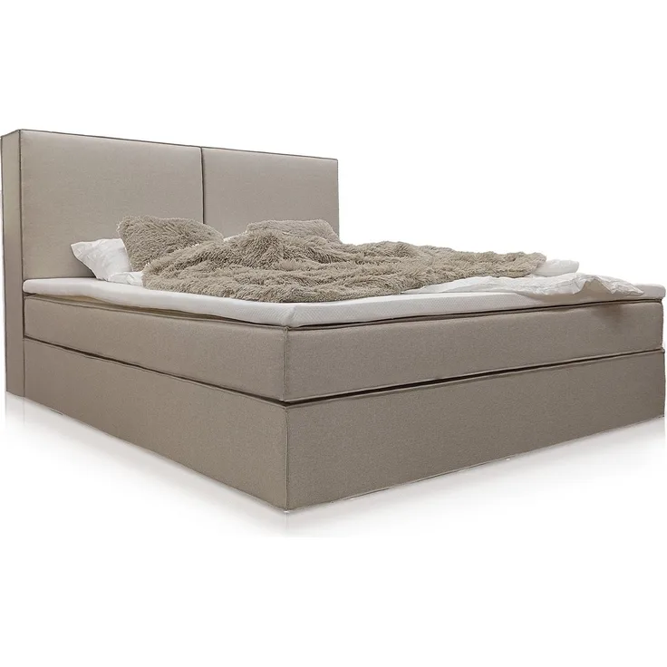 Juskys Boxspringbett Detroit 180x200 cm - Hochwertiger Chenille Stoff, inklusive Topper, komfortable Einstiegshöhe - Beige